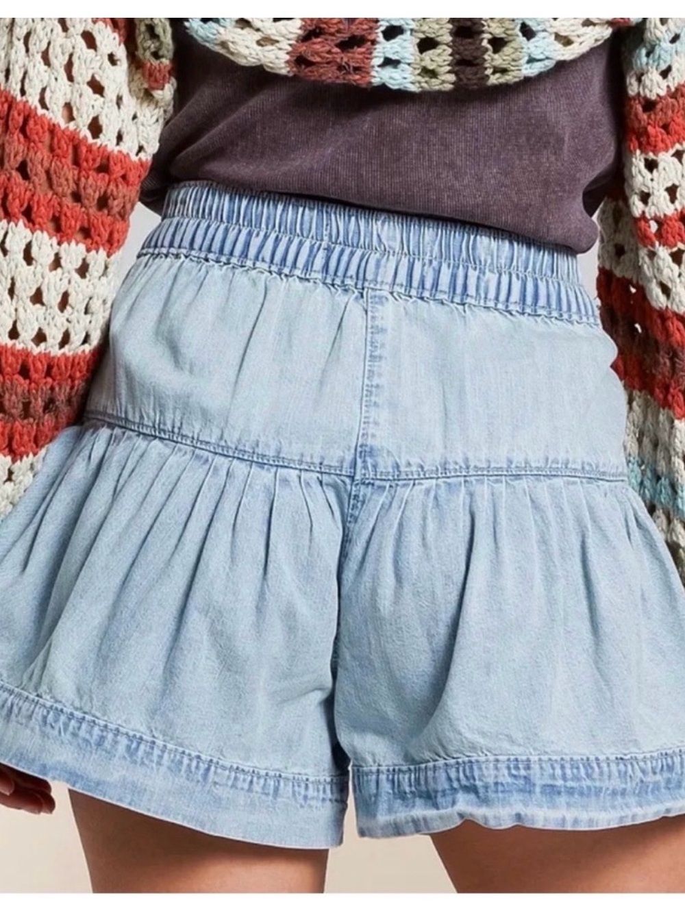 Free People Fleur Light Blue Ruffle Denim Shorts - Women - Picture 3 of 12